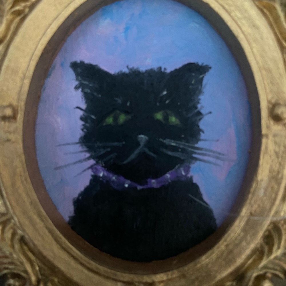black cat, mini oil painting